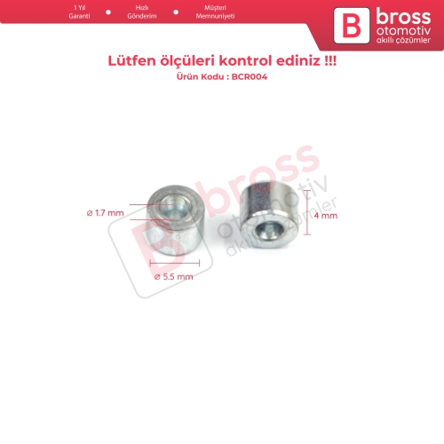 BCR004 Cam Kriko Kablo Halat Uç Pimi Tutma Perçini 5.5x4/1.7 mm 100 Adet