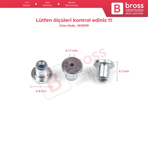 BCR019 Cam Kriko Kablo Halat Uç Pimi Tutma Perçini 8x6.7/1.7 mm 100 Adet
