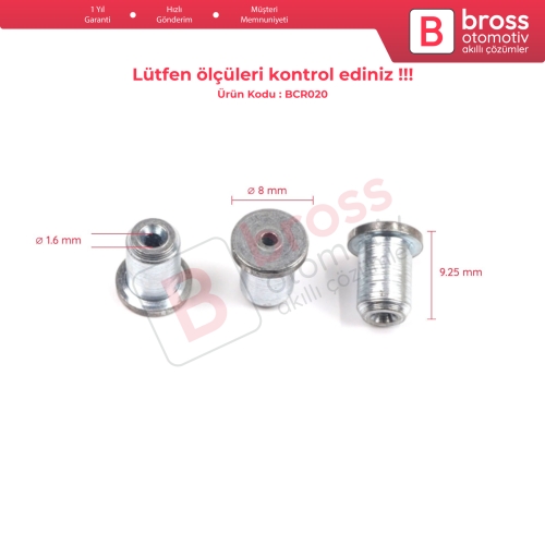 BCR020 Cam Kriko Kablo Halat Uç Pimi Tutma Perçini 8x9.25/1.6 mm 100 Adet