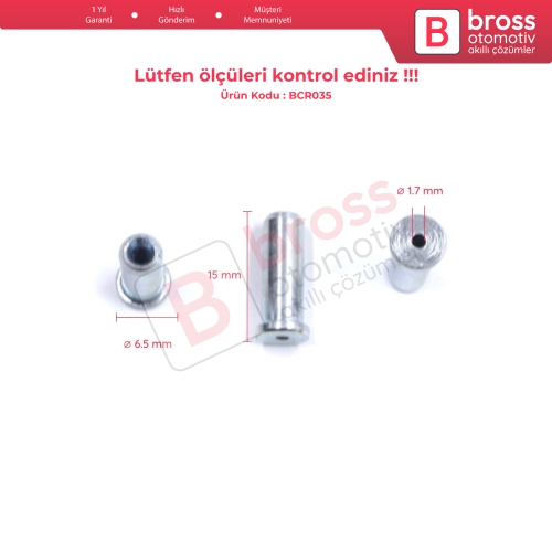 BCR035 Cam Kriko Kablo Halat Uç Pimi Tutma Perçini 6.5x15/1.7 mm 100 Adet