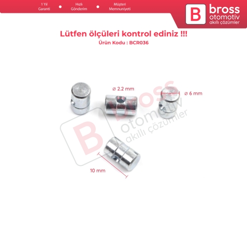 BCR036 100 Adet İç Dış Kapı Kolu Bagaj Kapağı Kilidi Mandal Açma Kablosu Tel Halat Ucu 6x10 mm Delik Çapı: 2.2 mm