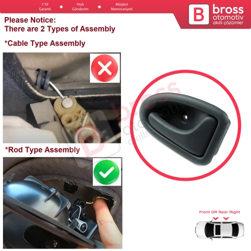 Renault Clio 2 Scenic Megane 1 Trafic Master 2 Mascott Logan 1 Movano Vivaro A Interstar Primastar 1 Daily 7700434717 İçin Gri Sağ Kapı İç Açma Kolu Kancalı Tip