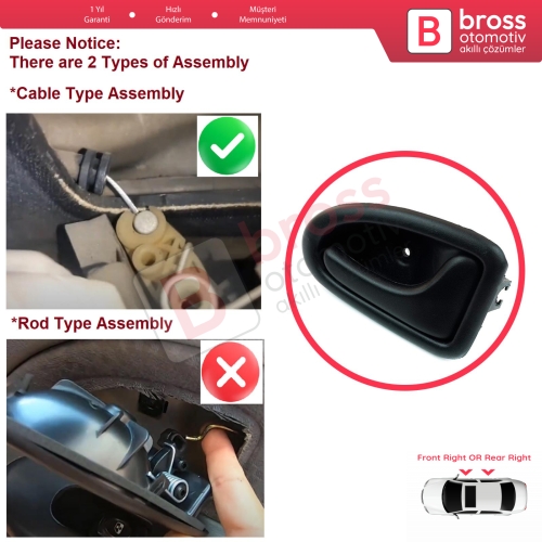 Renault Clio 2 Scenic Megane 1 Trafic Master 2 Mascott Logan 1 Movano Vivaro A Interstar Primastar 1 Daily 8200028995 İçin Siyah Sağ Kapı İç Açma Kolu TELLİ Tip