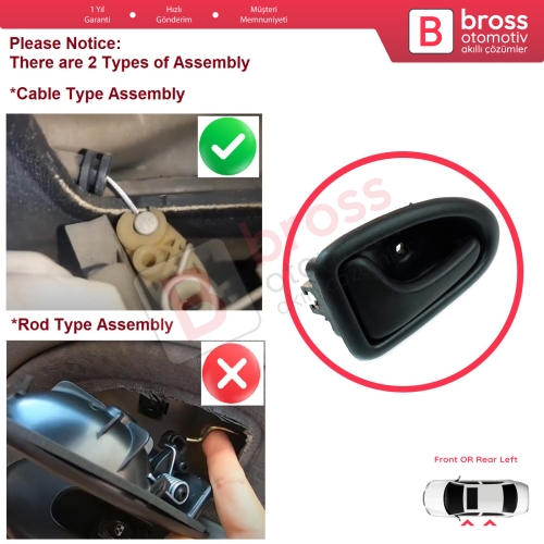 Renault Clio 2 Scenic Megane 1 Trafic Master 2 Mascott Logan 1 Movano Vivaro A Interstar Primastar 1 Daily 8200028994 İçin Siyah Sol Kapı İç Açma Kolu TELLİ Tip