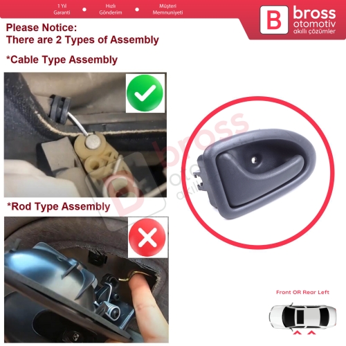 Renault Clio 2 Scenic Megane 1 Trafic Master 2 Mascott Logan 1 Movano Vivaro A Interstar Primastar 1 Daily 8200028994 İçin Gri Sol Kapı İç Açma Kolu TELLİ Tip