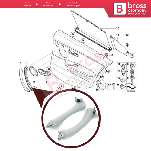 BMW 3 E90 E91 Iç Kapı Tutamak KAPAK Gri Sağ Sol 51417230849 51417230850