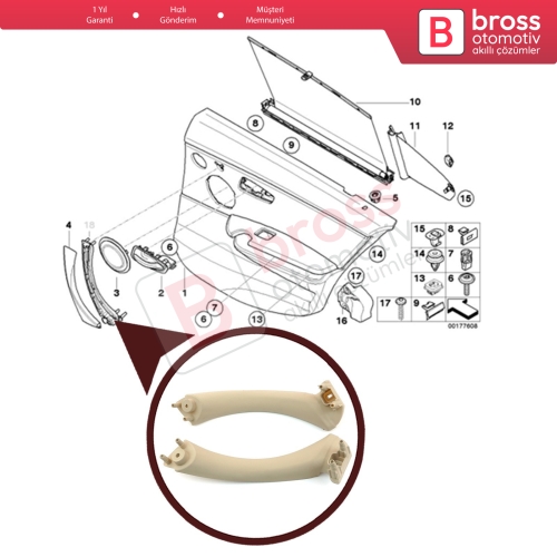 BMW 3 E90 E91 Iç Kapı Tutamak KAPAK Bej Sağ Sol 51417230849 51417230850