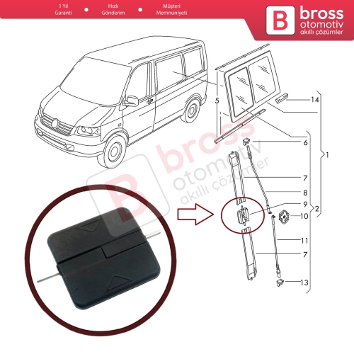 VW Caddy MK3 T5 T6 Multivan Caravelle İçin Sürgülü Cam Açma Mandalı 2K0847781B