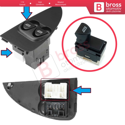 Fiat Siena Albea Palio MK1 178 Strada 178 278 98809717 İçin Ön Dış Sol Cam Açma Düğmesi 6 Pin Beyaz Soket