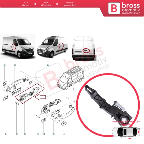 Renault Master MK3 Nissan NV400 Interstar Opel Movano B 806064162R İçin Sağ Ön veya Sol Arka Sürgü Kapı veya Arka Bagaj Dış Açma Kolu Desteği