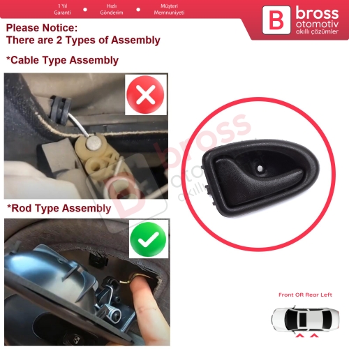 Renault Clio 2 Scenic Megane 1 Trafic Master 2 Mascott Logan 1 Movano Vivaro A Interstar Primastar 1 Daily 7700434716 İçin Siyah Sol Kapı İç Açma Kolu Kancalı Tip