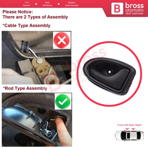 Renault Clio 2 Scenic Megane 1 Trafic Master 2 Mascott Logan 1 Movano Vivaro A Interstar Primastar 1 Daily 7700434717 İçin Siyah Sağ Kapı İç Açma Kolu Kancalı Tip