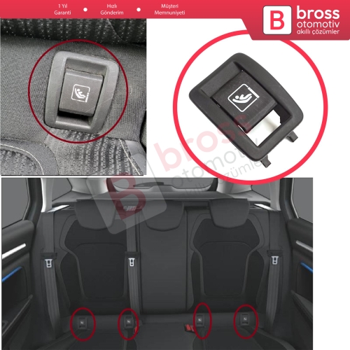 Renault Megane MK4 BFB B9A K9A 2015-On 4/5 Kapı için 1 Adet Arka Çocuk Koltuk Emniyet İsofix Kapağı Plastik Tapa