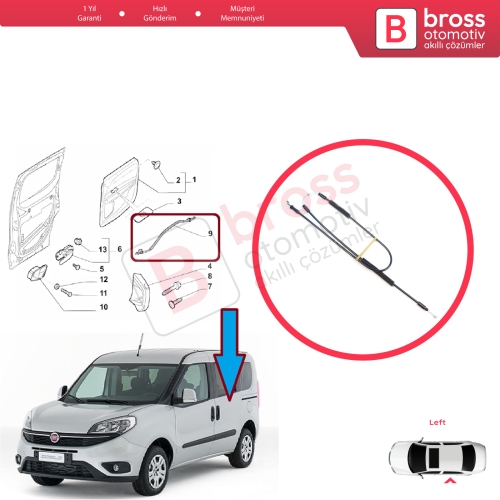 Fiat Doblo MK2 263 Opel Combo 51892698 için Sol Sürgülü Orta Kapı Kilit Dış Açma Teli