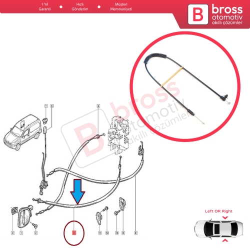 Renault Kangoo MK1 KC Express FC Nissan Kubistar X76 8200182961 için Yan Sürgülü Orta Kapı Kilit Açma Teli