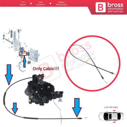 VW Transporter T5 T5.1 T6 Carevelle Multivan 2009-2024 7E0843653 7E0843654 için Yan Sürgülü Orta Kapı Kilit Açma Teli