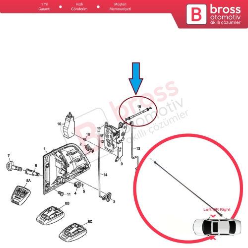 Scania Truck MK1 P G R T Series 2003-On 1498712 için Ön Kabin Kapı Kolu Kilit İç Açma Teli	