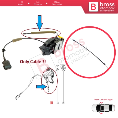 Renault Master MK3 Nissan NV400 X62 Opel Movano B 805030009R 805020009R için Ön Kapı Dış Açma Kilit Teli