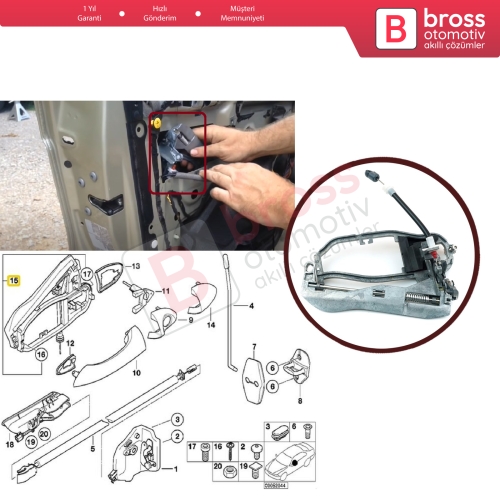 BMW X5 E53 2000-2006 İçin Ön Sol Kapı Kolu Metal Taşıyıcı Mekanizma Braketi 51218243615