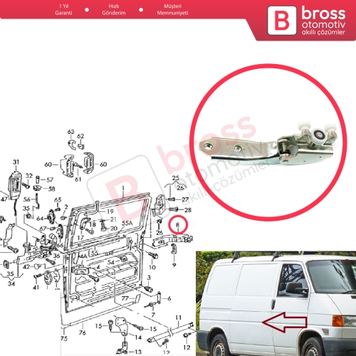 VW Transporter T4 Caravelle 1990-2003 için Sağ Arka Sürgülü Kapı Orta Makarası 701843336A