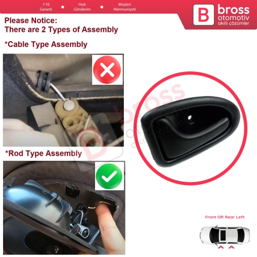 Renault Clio 2 Scenic Megane 1 Trafic Master 2 Mascott Logan 1 Movano Vivaro A Interstar Primastar 1 Daily 7700434716 İçin Siyah Sol Kapı İç Açma Kolu Kancalı Tip