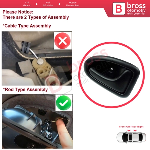 Renault Clio 2 Scenic Megane 1 Trafic Master 2 Mascott Logan 1 Movano Vivaro A Interstar Primastar 1 Daily 7700434717 İçin Siyah Sağ Kapı İç Açma Kolu Kancalı Tip