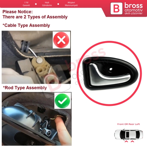 Renault Clio 2 Scenic Megane 1 Trafic Master 2 Mascott Logan 1 Movano Vivaro A Interstar Primastar 1 Daily 7700434716 İçin Krom Rengi Sol Kapı İç Açma Kolu Kancalı Tip