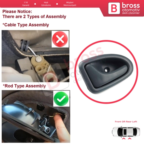 Renault Clio 2 Scenic Megane 1 Trafic Master 2 Mascott Logan 1 Movano Vivaro A Interstar Primastar 1 Daily 7700434716 İçin Gri Sol Kapı İç Açma Kolu Kancalı Tip