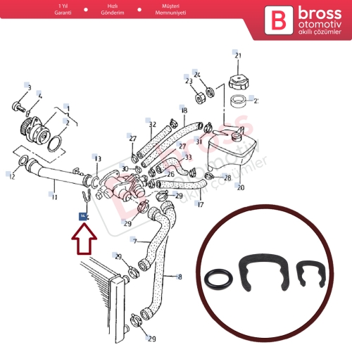 VW Audi Seat Skoda için Termostat Müşür Plastik Sekmanı 032121142A