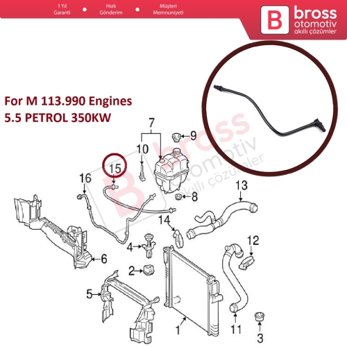 Mercedes W211 C219 S211 için Motor Soğutucu Taşma Hortumu Havalandırma Borusu 211501092