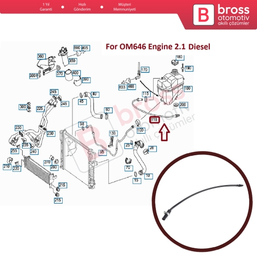 Mercedes E Class W211 OM646 için Motor Soğutucu Taşma Hortumu Havalandırma Borusu 2115010225