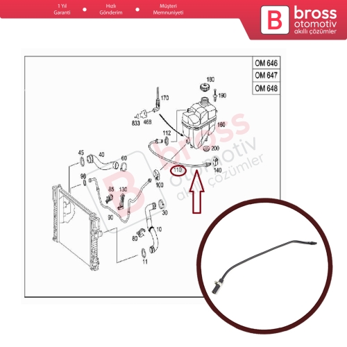 Mercedes E Class W211 OM646 2.1 D için Motor Soğutucu Taşma Hortumu Havalandırma Borusu 2115011525