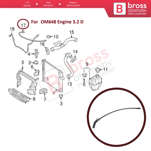 Mercedes E Class W211 E320 E280 OM648 3.2 D için Motor Soğutucu Taşma Hortumu Havalandırma Borusu 2115011525