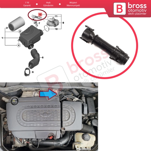 Mini R55 R56 R57 R58 R59 R60 R61 BMW N47N Motor 13718513538 için Filtreli Hava Giriş Havalandırma Borusu Hortumu
