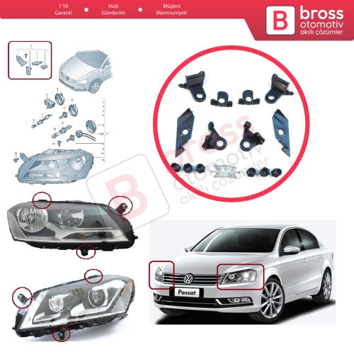 VW Passat 3C B7 362 365 2011-2014 3AA998225 3AA998226 İçin Sağ Sol Ön Far Ayak Tamir Seti