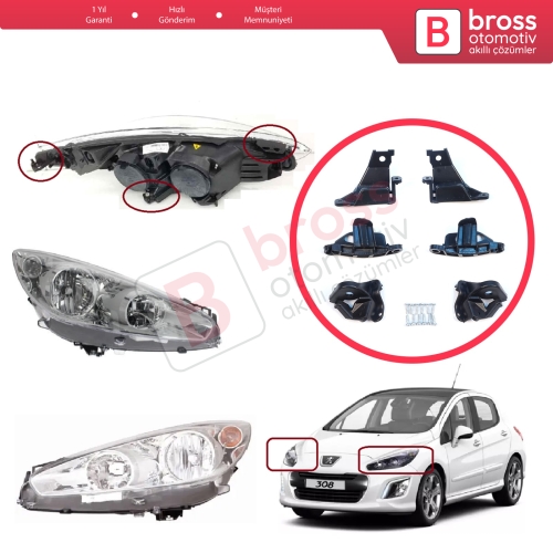 Peugeot 308 MK1 HB SW CC RCZ 408 T7 6212E3 6212E4 İçin Sağ Sol Ön Far Ayak Tamir Seti