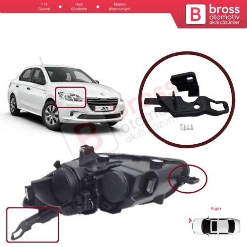 Peugeot 301 2012-2017 Makyajsız Kasa 9675138980 İçin Sağ Ön Far Ayak Tamir Seti 