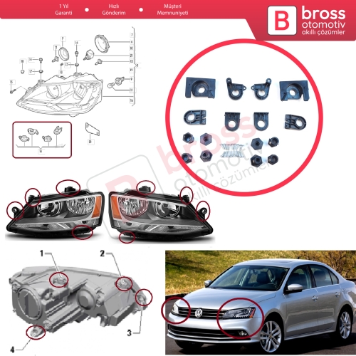VW Jetta MK6 A6 5C6 2010-2018 5C7998225 5C7998226 İçin Sağ Sol Ön Far Ayak Tamir Seti