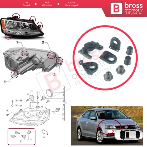 VW Jetta MK6 A6 5C6 2010-2018 5C7998226 İçin Sağ Ön Far Ayak Tamir Seti 