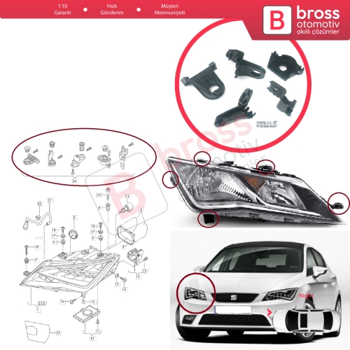 Seat Leon MK3 5F 2012-2020 5F0998226 İçin Sağ Ön Far Ayak Tamir Seti 