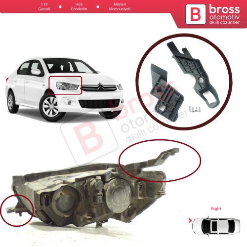 Citroen C-Elysee 2012-2017 9675140380 İçin Sağ Ön Far Ayak Tamir Seti 