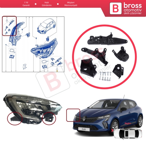 Renault Clio MK5 B7 BF 2019-On 260E69870R İçin Sağ Ön Far Tamir Seti