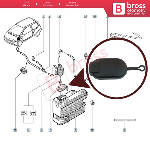 Renault Dacia İçin Ön Cam Silecek Su Depo Kapağı 7700411279, 7700812930