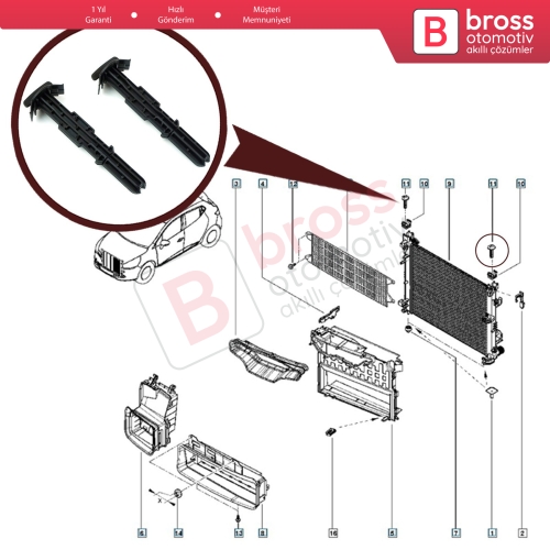 Renault Clio 5 için Radyatör Üst Bağlantı Pim Braket Klipsi 215432175