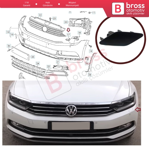 VW Passat 2015-2019 için Far Yıkama Kapağı Sol 3G0807937