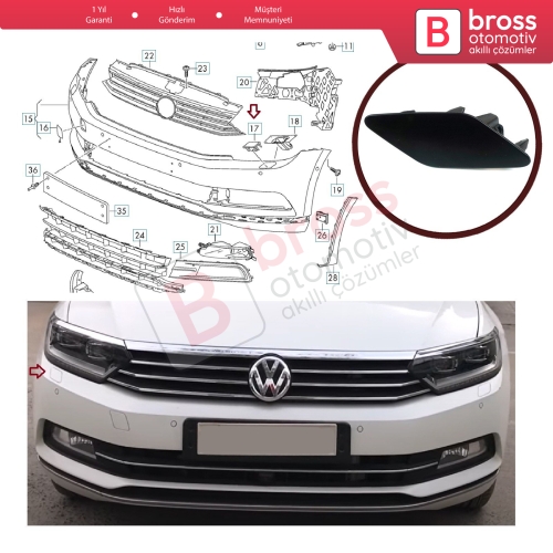 VW Passat 2015-2019 için Far Yıkama Kapağı Sağ 3G0807938