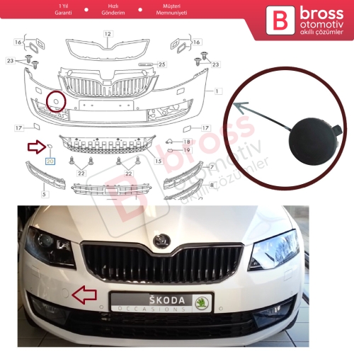 Skoda Octavia 2012-2017 için Ön Tampon Çeki Demir Kapağı 5E0807241 ASTARLI