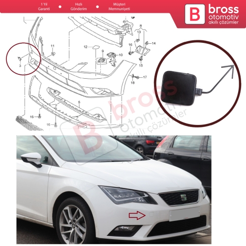 Seat Leon MK3 2013-2017 için Ön Tampon Çeki Demir Kapağı 5F0807241 ASTARLI