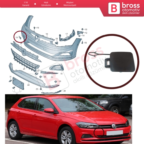 VW Polo 2018-2021 için Ön Tampon Çeki Demir Kapağı 2G0807241 ASTARLI