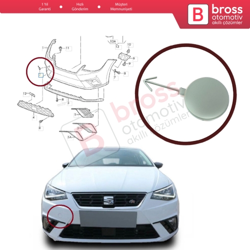 Seat Ibiza 2017-2021 için Ön Tampon Çeki Demir Kapağı 6F0807241 ASTARLI